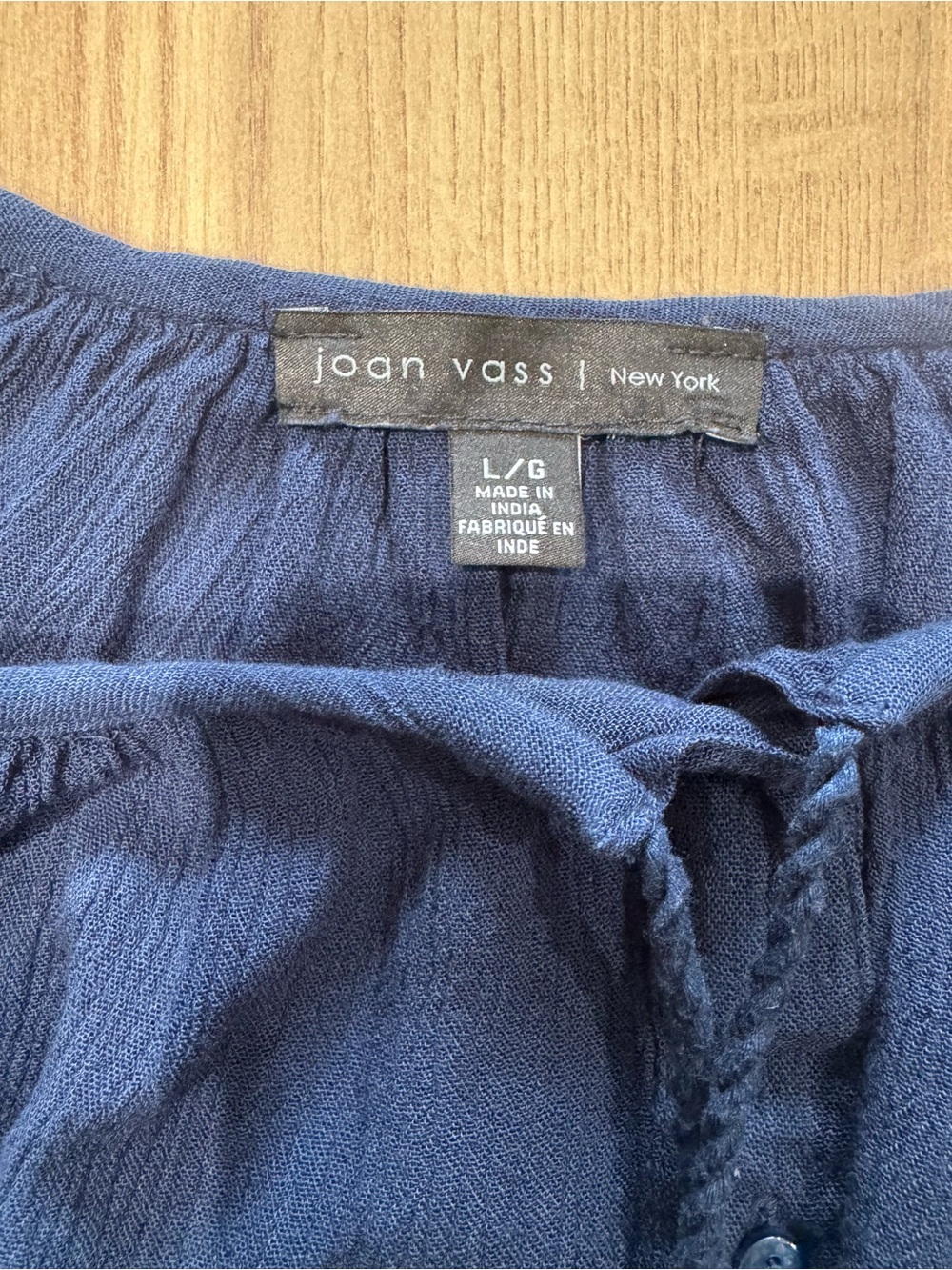 Joan Vass Navy Tassel-Tie Peasant Blouse - Picture 7 of 7